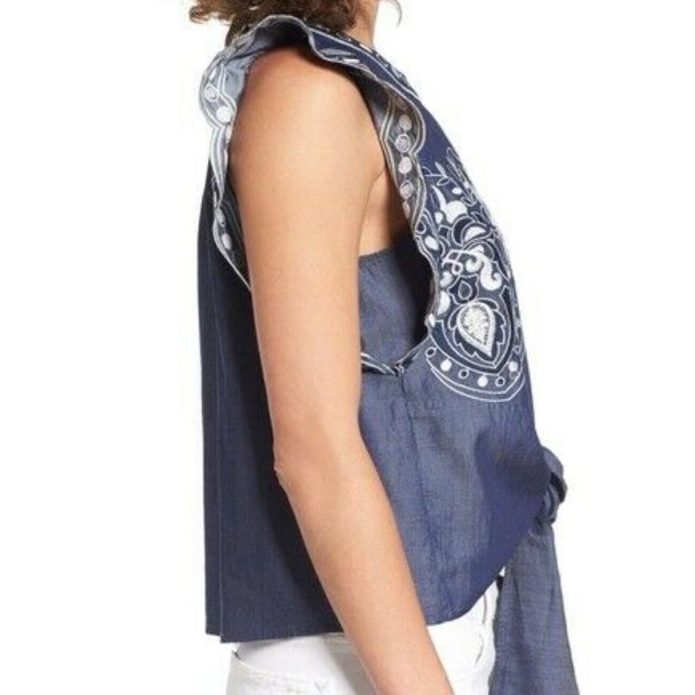 J.O.A. Women's Tie Front Blouse Top Blue - Picture 4 of 4
